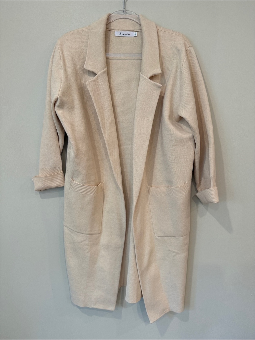 ANRABESS Cream Knit Open-Front Duster Cardigan